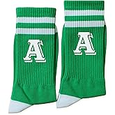 Grace Yonks White and Green Striped Socks With The Letter, Vintage Monogram Socks