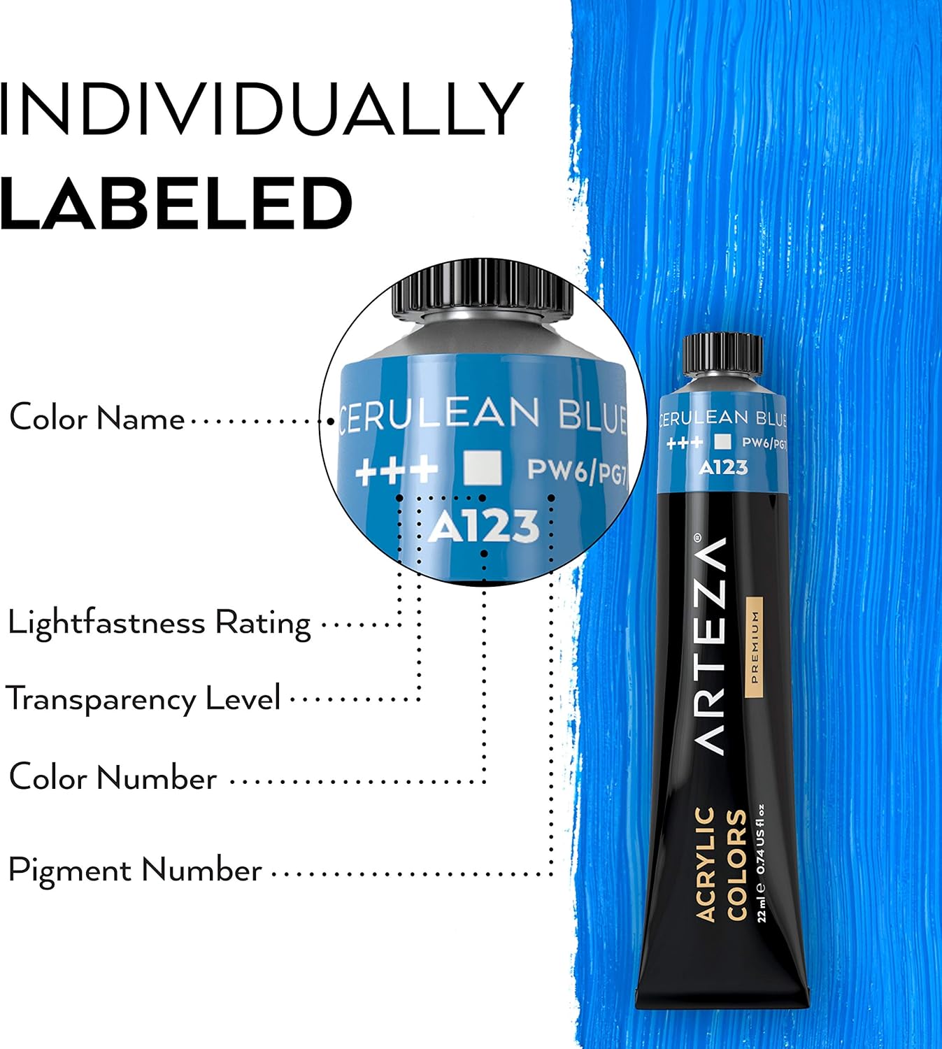 Arteza Acrylic Paint, Set of 24 Colors/Tubes (22 ml/0.74 oz.) with Storage Box, Rich Pigments, Non Fading, Non Toxic Paints for Artist, Hobby Painters & Kids, Ideal for Canvas Painting