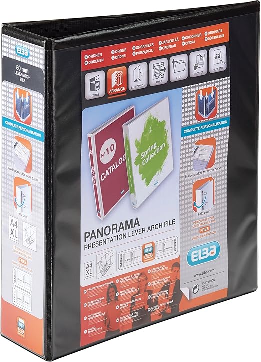 Elba, Presentation A4 Lever Arch Files, Black, Plastic, 5 Folders