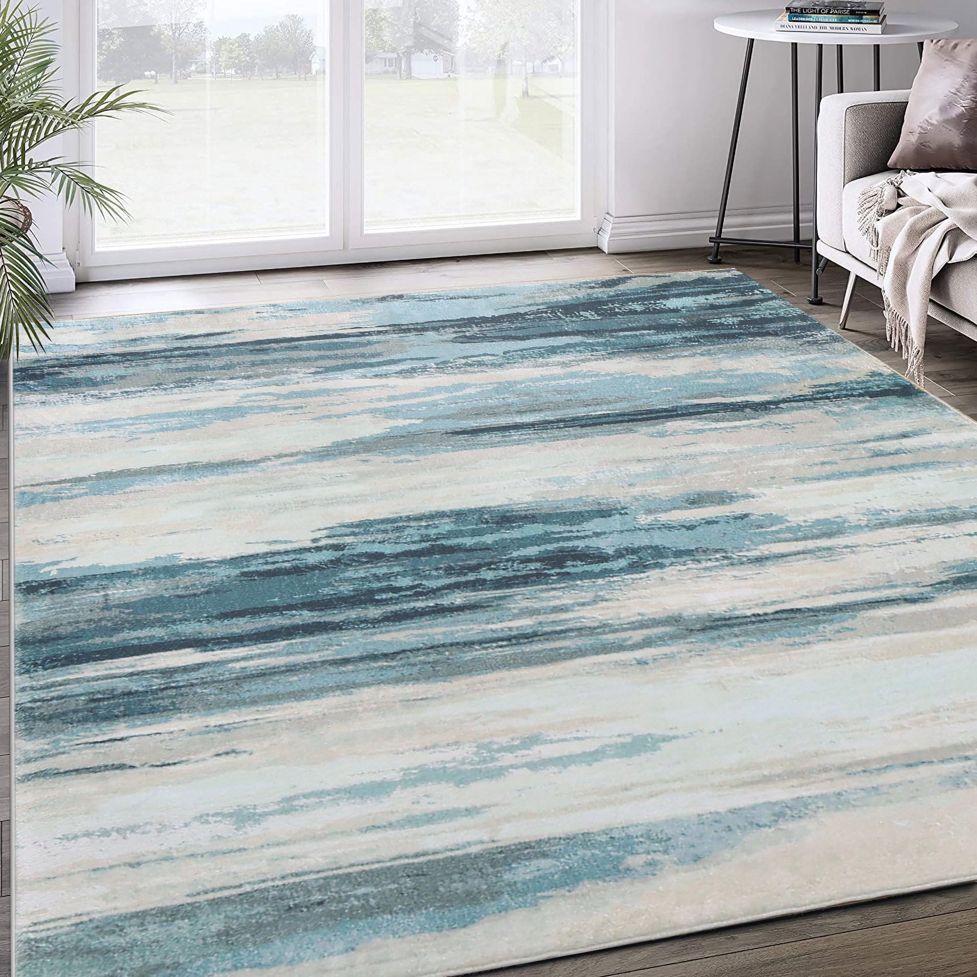Tinyboy-hbq Rugs Living Room 160x200cm, Modern Soft Rug Bedroom Non Slip Short Pile Blue Large Abstract Area Rugs Carpet Home Decor