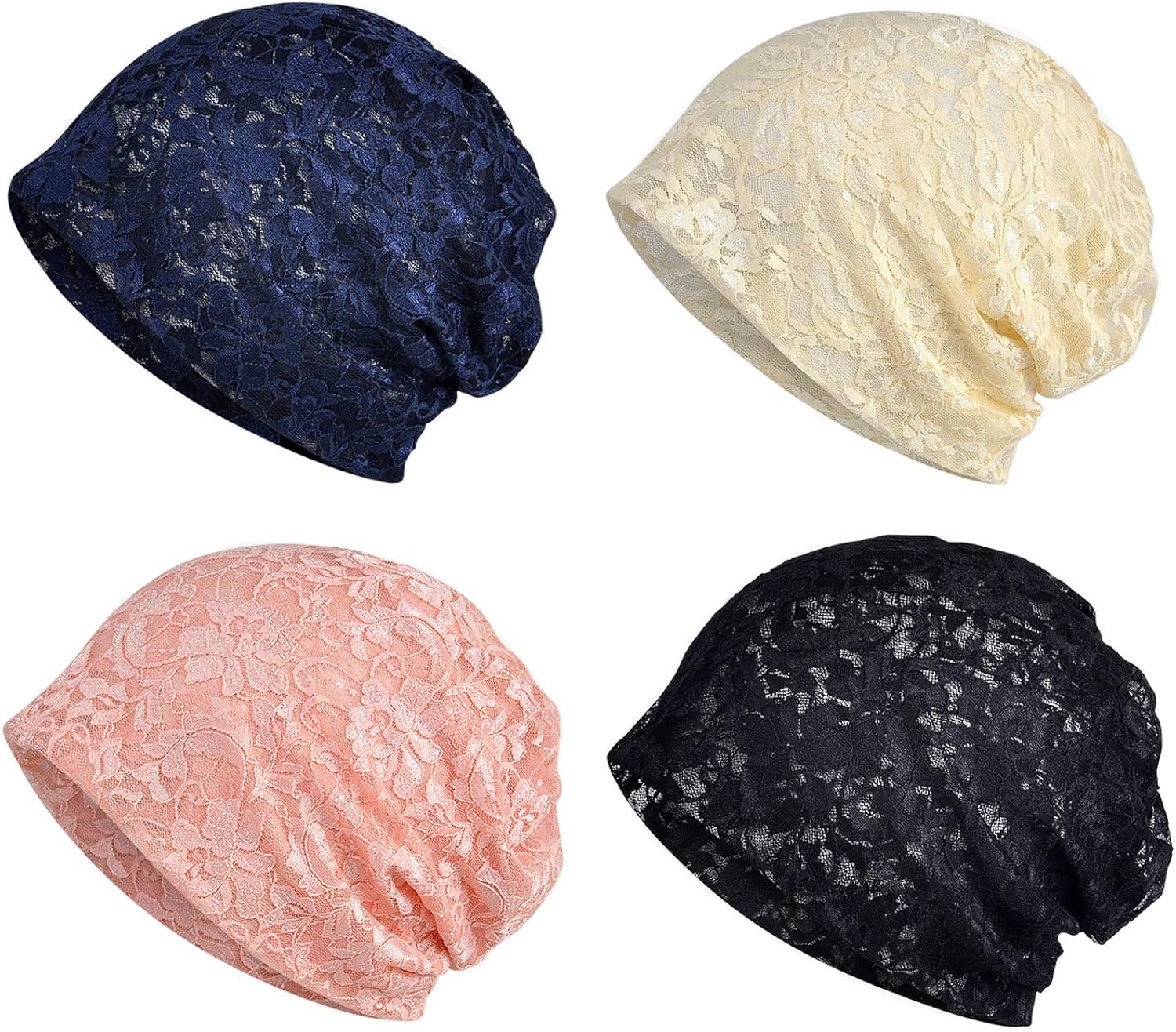 Lace Beanies Chemo Caps Cancer Headwear Skull Cap Knitted hat Scarf for Womens （MZ007-4pack-c） at  Women’s Clothing store