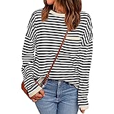 LILLUSORY Womens Striped Soft Knit Pullover Sweater Loose Fit Lightweight Outfits with Chest Pocket