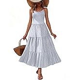 Zeagoo Womens Summer Long Dress Adjustable Spaghetti Strap Floral Casual Dress with Pockets Flowy Tiered Beach Sundress