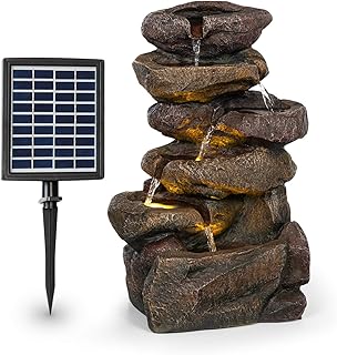 blumfeldt Savona Solarbrunnen,inkl. Solarpanel,Leistung: 2,8 Watt,Lithium-Ionen-Batterie (ca. 5h Laufzeit),LED-Beleuchtung,Material: Polyresin,frostbeständig,Steinoptik