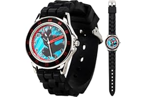 Accutime Marvel Spider-Man Miles Morales Time Teacher Watch for Kids with Black Silicone Band & Collectible Tin Case