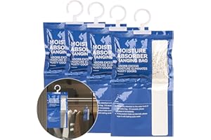RAINFLOW Moisture Absorbers - 4 Packs Hanging Closet Dehumidifier Bags Moisture Absorber Closet Moisture Absorbers Bags Desiccant Bags for Home Closet Wardrobe Bedroom Bathroom Basement Cars RV