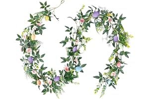 Sggvecsy 6.2FT Artificial Easter Egg Garland with Easter Eggs Leaves Greenery Spring Floral Garland Rustic Easter Garlands String for Mantle Fireplace Home Table Holiday Indoor Outdoor Easter Decor