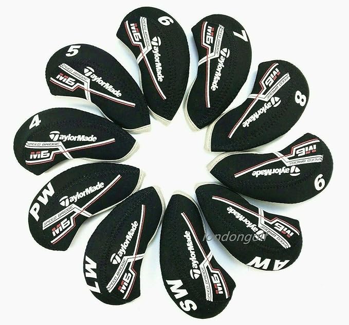 Lightsonly TaylorMade M6 Neoprene Golf Club Iron Covers Black 10Pcs Set
