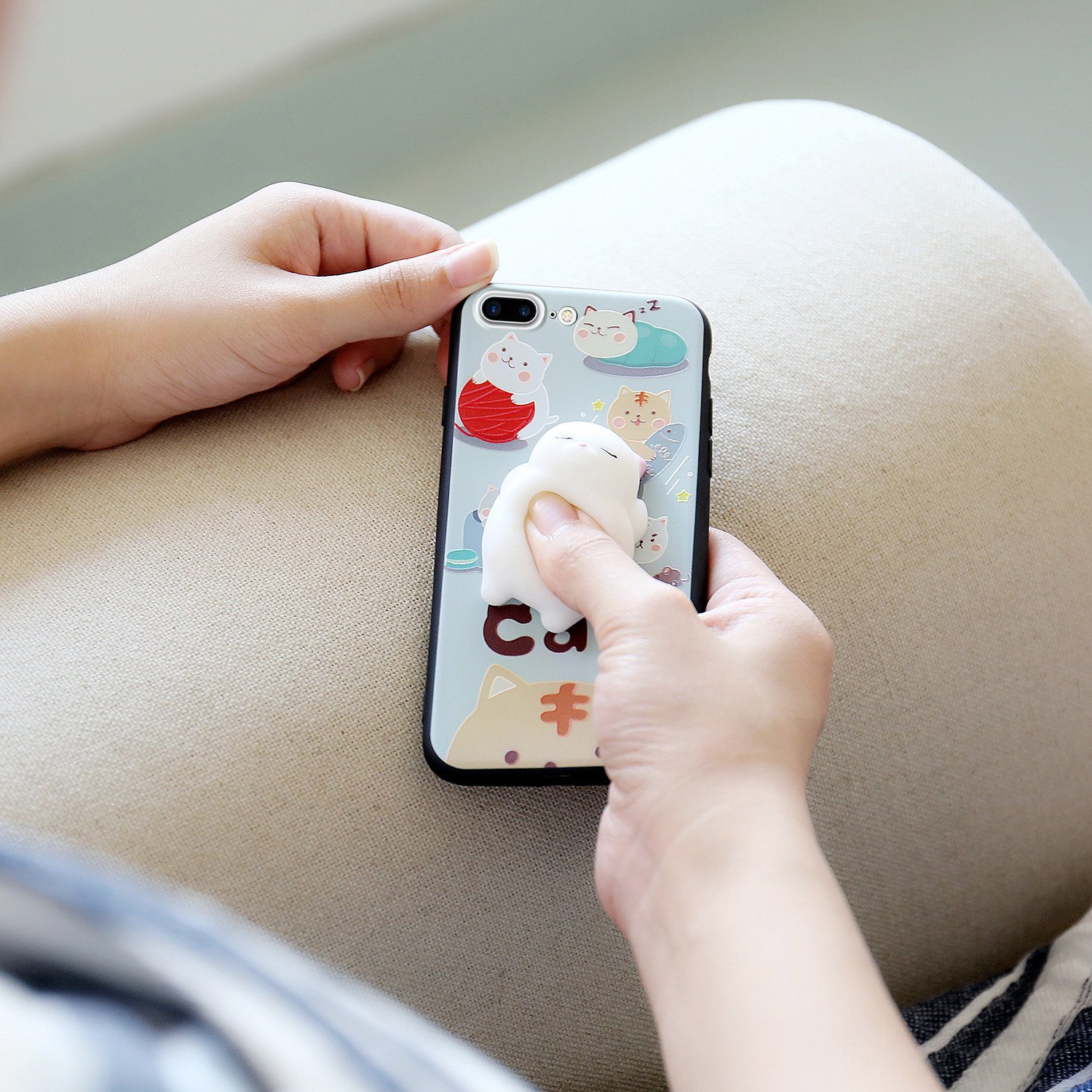 Cute Fashion Fresh Novel Squishy Cat for iPhone 6 6s 6s plus 7 7 plus Case, Lovely 3D Soft Silicone Cartoon Animal TPU Protective Back Phone Case