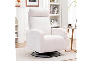 HOMYKA Swivel Glider Rocker Chair for Nursery,Teddy Rocking Chair for Mom and Baby with Side Pocket and High Back for Living Room Bedroom, White