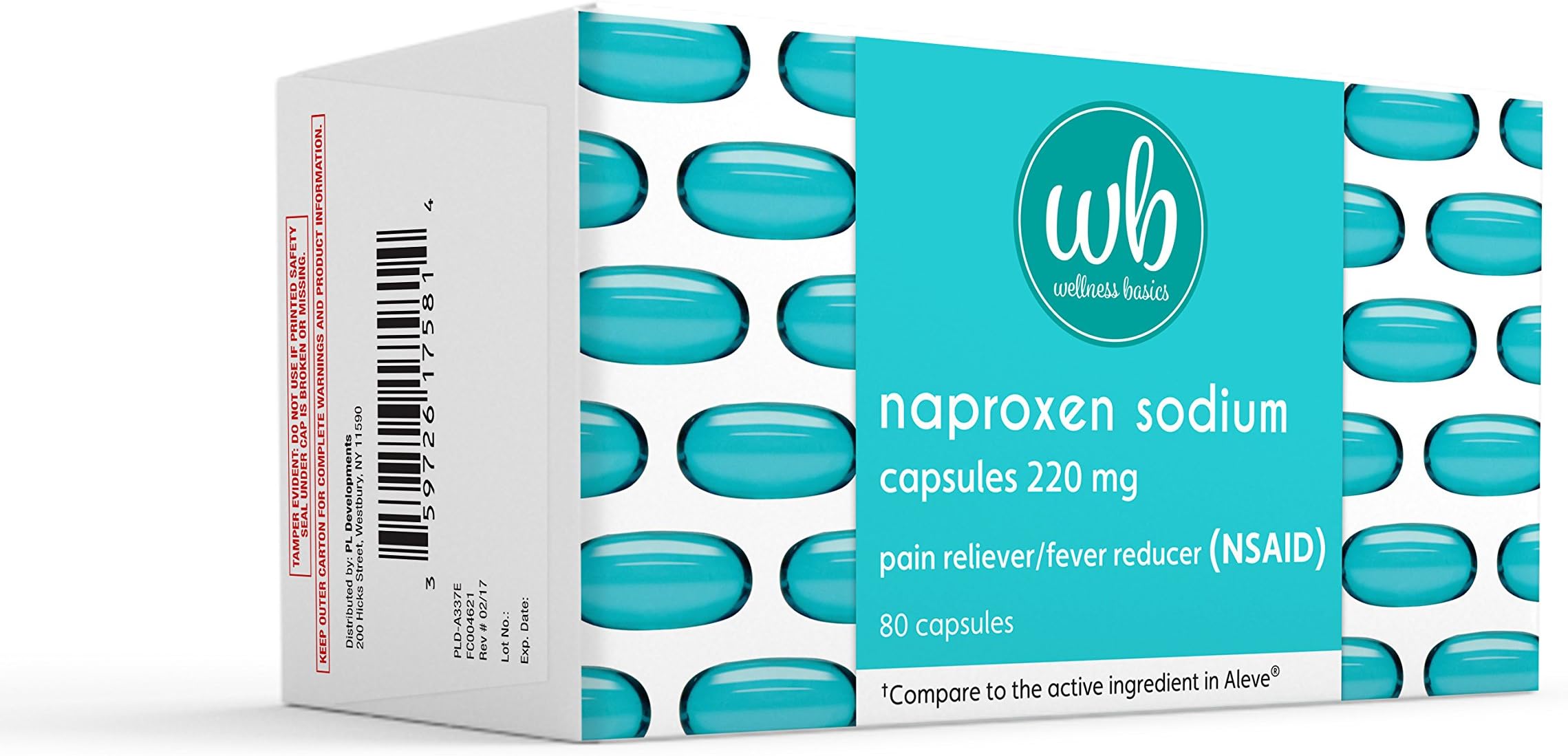 Wellness Basics - Naproxen Sodium (220mg - 80 Count) Liquid Gels - Pain & Fever Relief