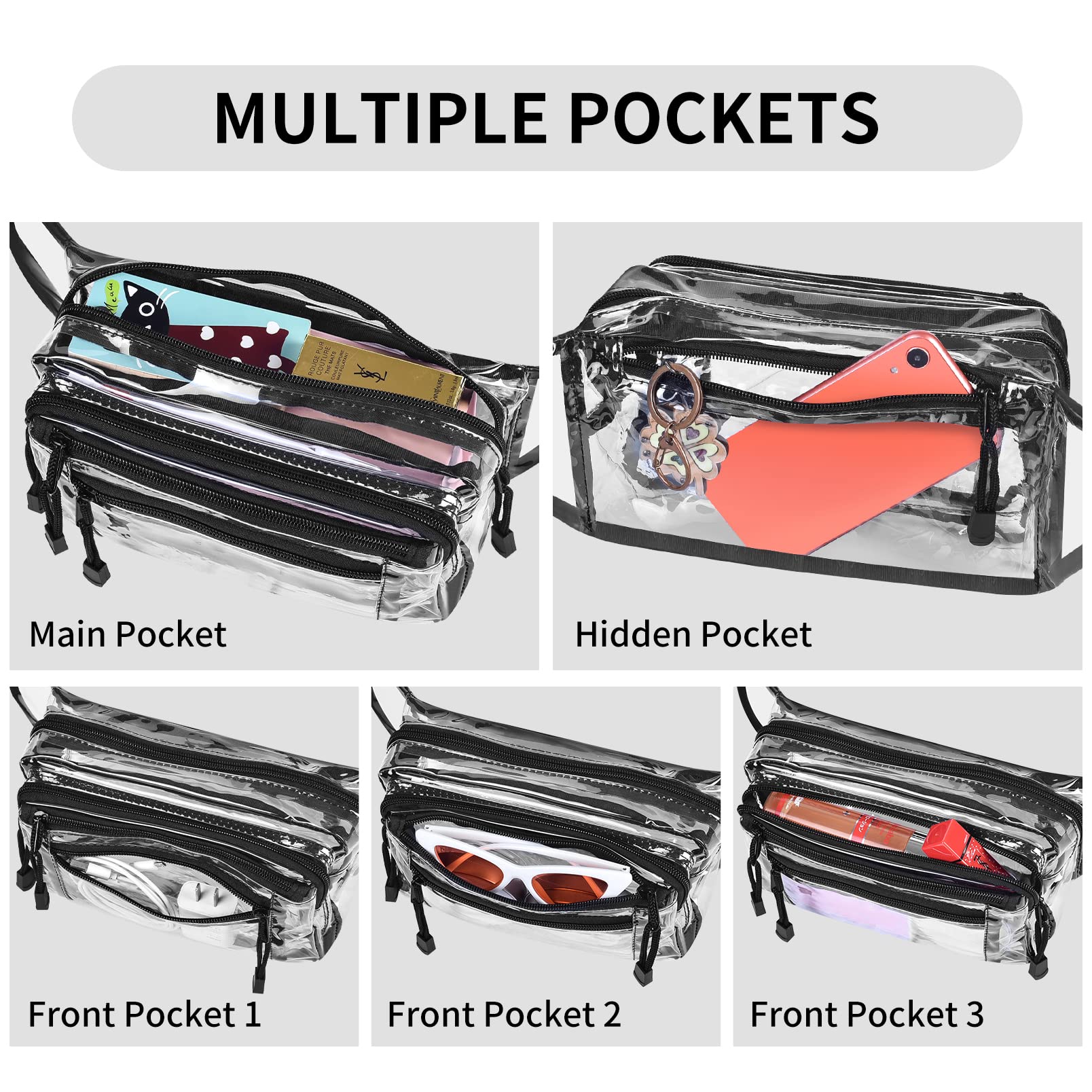 USPECLARE Clear Bag Stadium Approved Large Clear Fanny Pack for Women for Work,Multi-purpose Waist Bag for Travel & Sporting Event