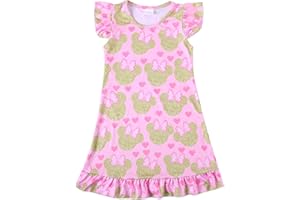 ZoiKom Toddler Kids Girls Princess Night Dress Cartoon Pink Flutter Sleeve Dresses 2-8Y