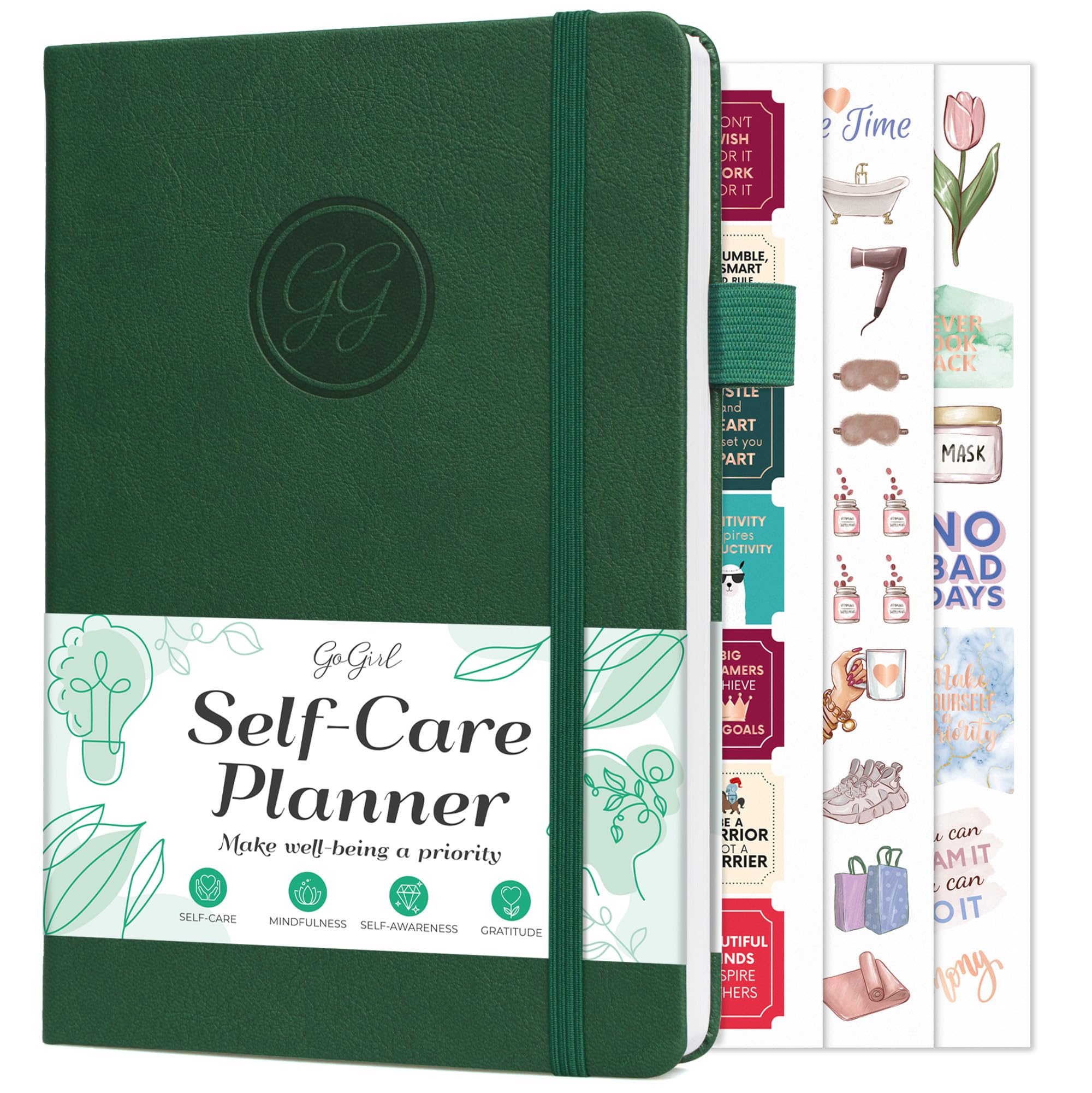 GoGirl Self-care Journal – Daily Mental Health Notebook with Mood & Wellness Trackers – Personal Development, Meditation & Reflection Journal for Women – Hardcover, Lasts 3 Months (Forest Green)