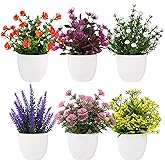 Yoratee Artificial Small Plant 6pcs Fake Flower Potted Plant Bathroom Faux Plant for Indoor Decor Window Tabletop Office Colorful Flower