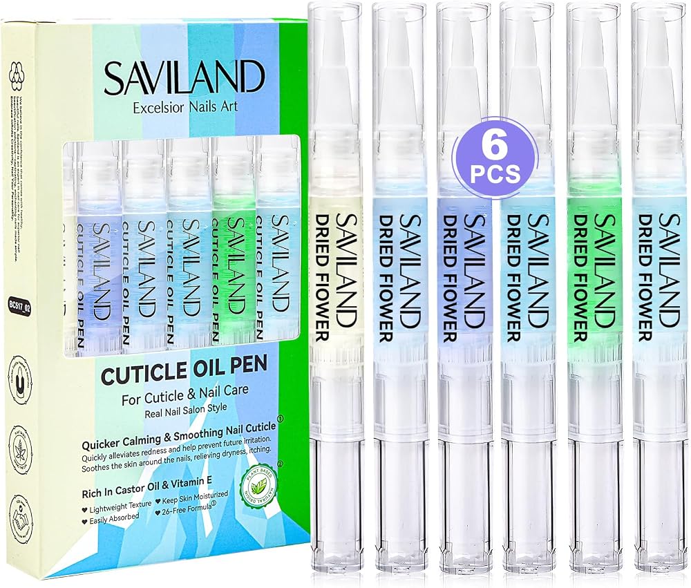 SAVILAND Cuticle Oil Pen 6Pcs Vitamin E Nail Care Set with Plant Extracts