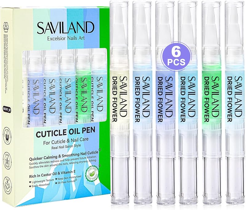 SAVILAND Cuticle Oil Pen 6Pcs Vitamin E Nail Care Set with Plant Extracts