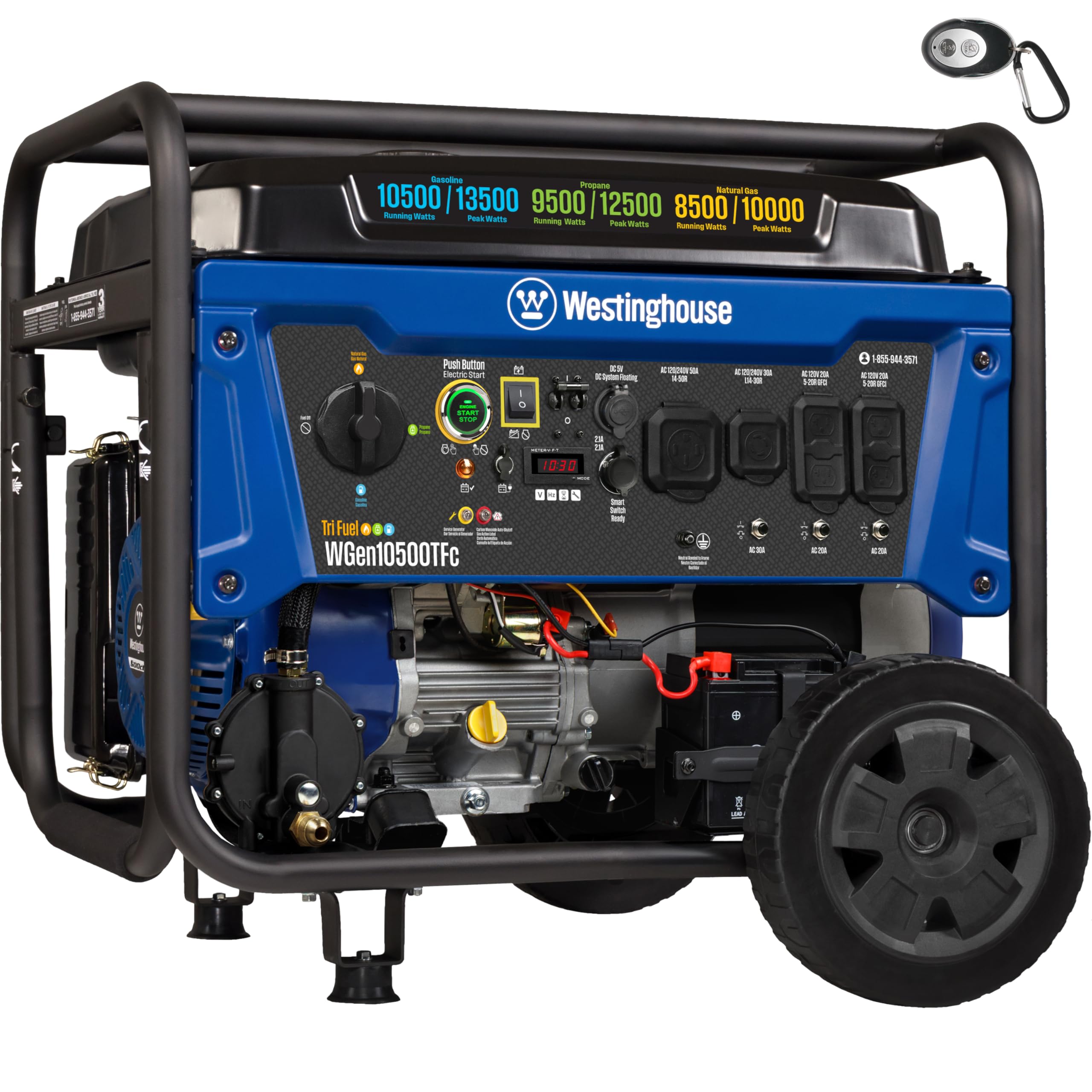 Photo 1 of ****FACTORY SEALED****
Westinghouse 13500 Peak Watt Tri-Fuel Home Backup Portable Generator, Remote Electric Start, Transfer Switch Ready, Gas, Propane, and Natural Gas Powered
