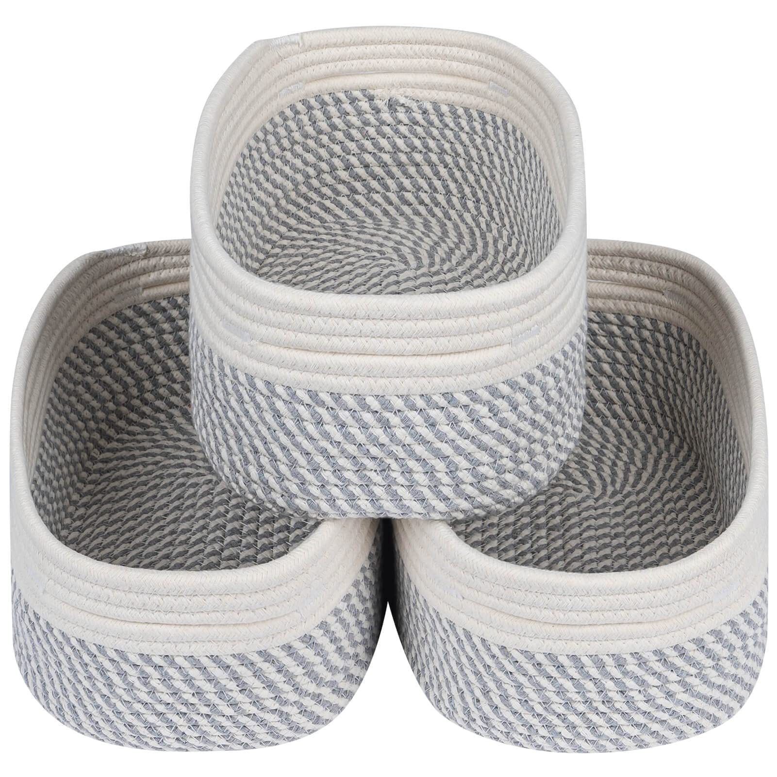 Photo 1 of CubesLand Small Baskets, Storage Baskets for Organizing Shelves, Rectangular Woven Storage Basket Natural Cotton Rope Bins Closet Baby Nursery Empty Gifts Basket Off White/Mixed Gray