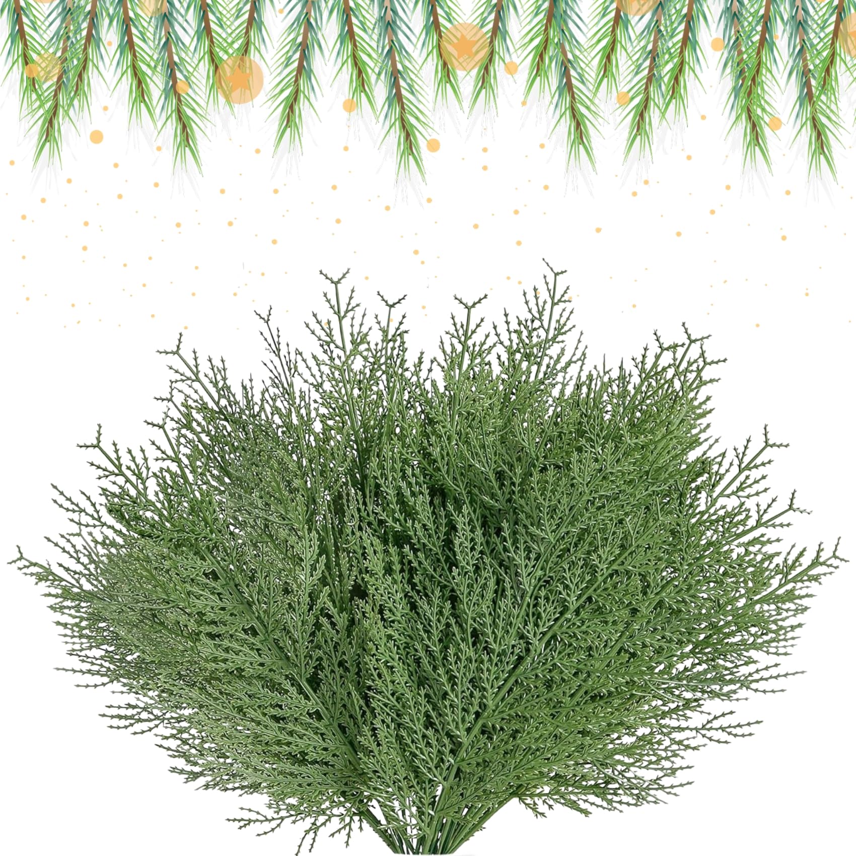 Ikosora 50 PCS Artificial Pine Branches, Christmas Greenery, Green Pine Branches for Decorating, DIY Christmas Tree Garland, Christmas Winter Wedding Garden Decoration and Christmas tree filler