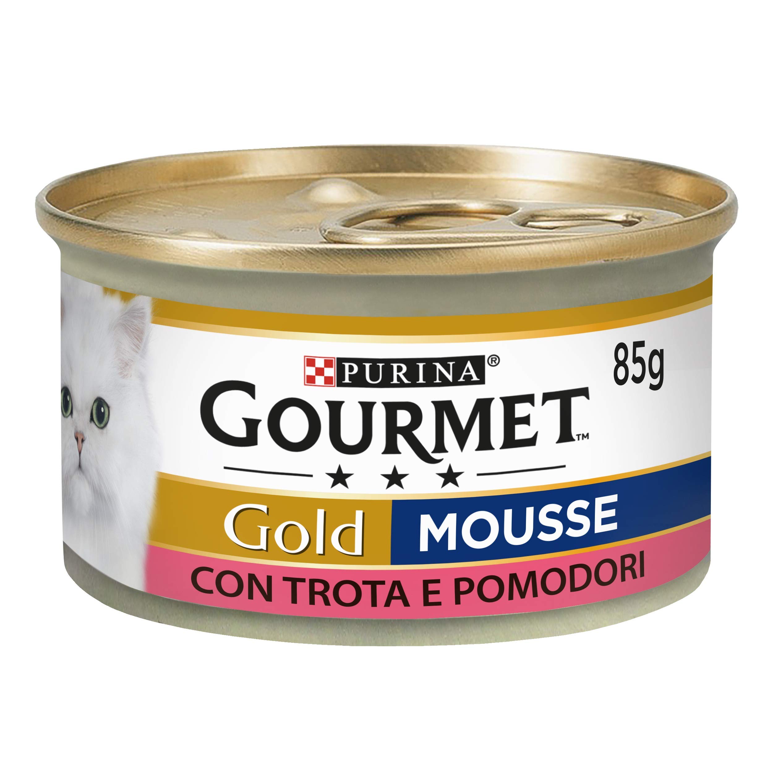 Purina Gourmet Gold Wet Cat Mousse with Trout and Delicious Tomatoes, 24 Cans of 85g Each, Pack of 24 x 85g