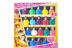 Townley Girl Disney Princess Belle 18 Piece Water-Based Nail Polish Set, Quick Dry and Peels-Off, Nail Paint Set for Girls, Perfect for Parties, Sleepovers and Makeovers, Ages 3