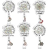 Harloon 6 Pcs Retractable Christmas Badge Reel Acrylic Everything is Fine I'm Fine Badge Holder with Christmas Accessory, Funny ID Tag Holder with Alligator Clip for Xmas Nurse Teacher Coworkers Gift