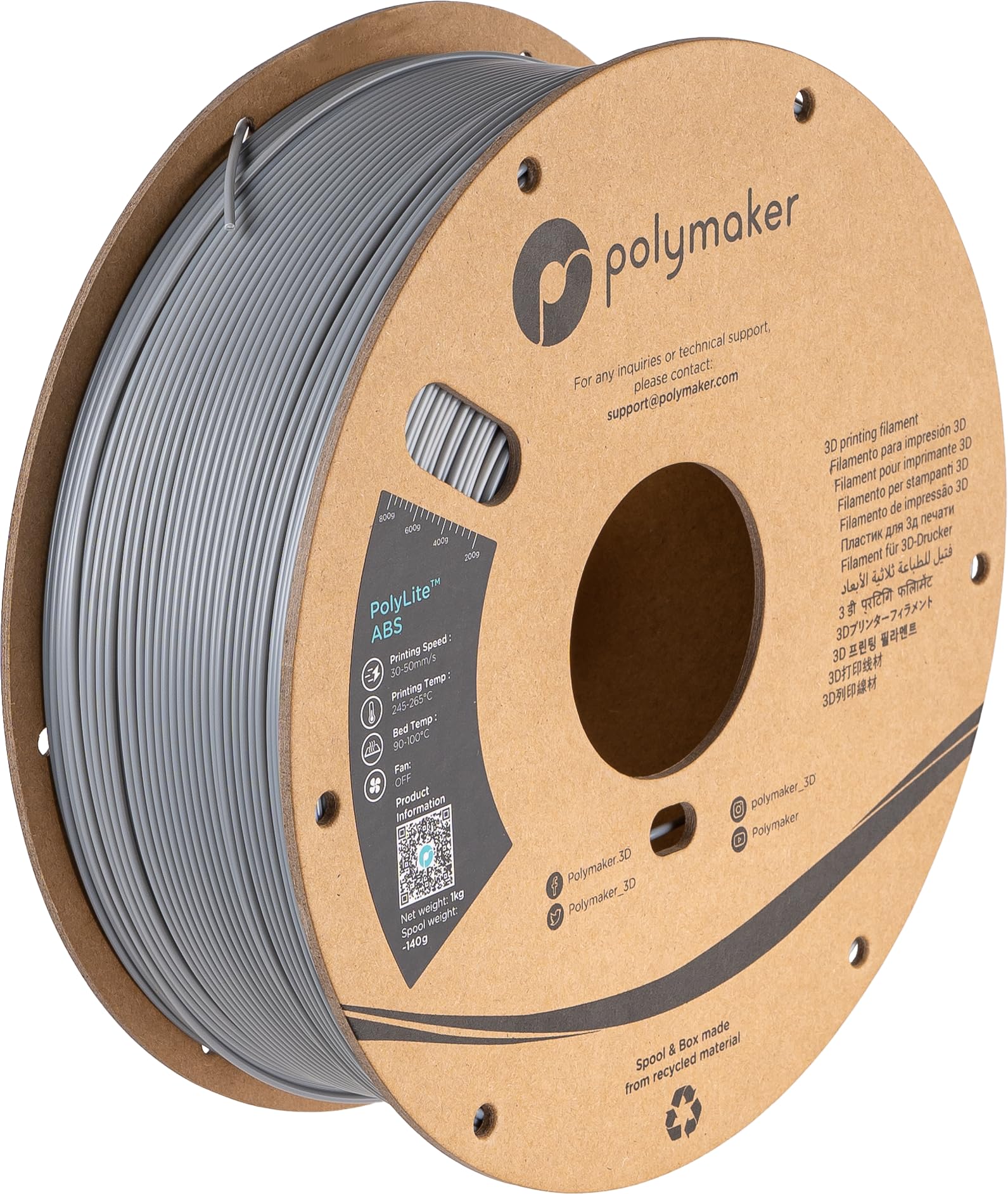 Polymaker ABS Filament 1.75mm Grey, ABS 3D Printer