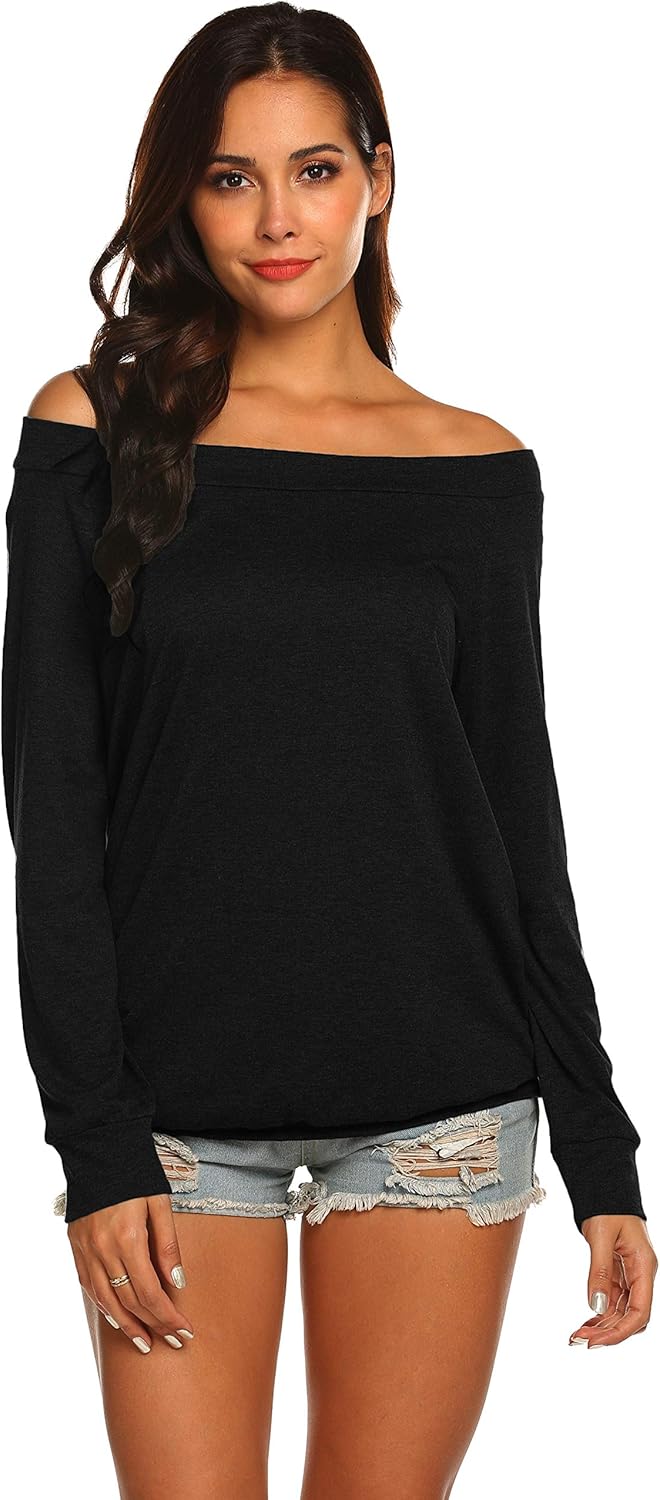 Halife Women's Long Sleeve Boat Neck Off Shoulder Blouse Tops at  Women’s Clothing store