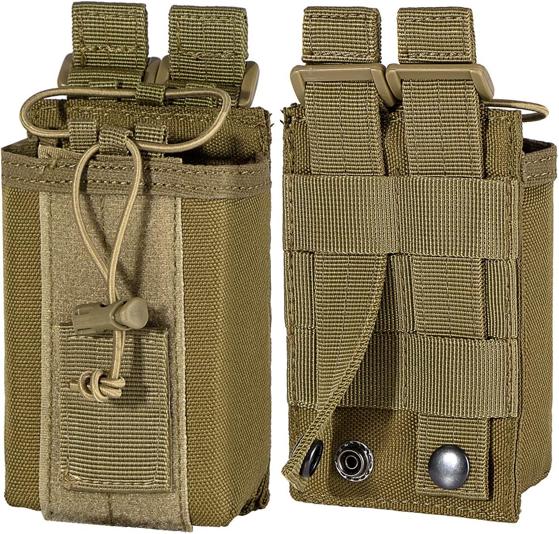 ACEXIER Tactical MOLLE Walkie Talkie Pouch - 1000D Nylon, Adjustable Elastic, For Outdoor & Radio Storage