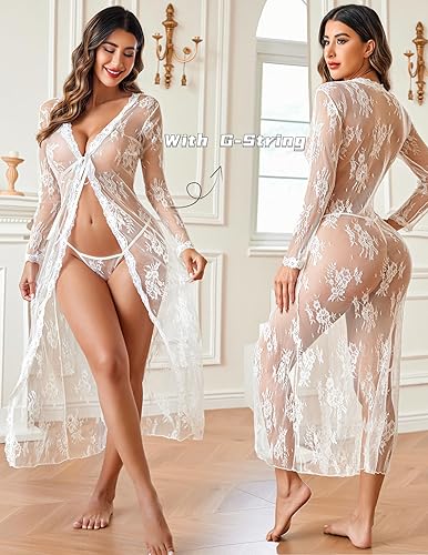 Avidlove Lace Kimono Lingerie Sexy Robe Gown Dress See-Through Coverup  Babydoll White XL in Kenya