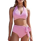 MOOSLOVER Women High Waisted Bikini Sets Push Up Halter Two Piece Swimsuit Tummy Control Bathing Suit