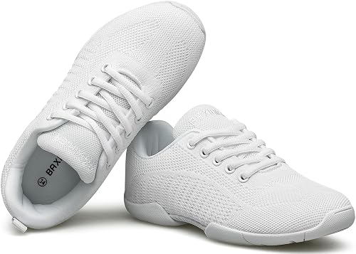 BAXINIER Girls White Mesh Cheer Shoes - Breathable Athletic Sneakers For Dance, Tennis, Training