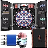 WIN.MAX Electronic Dart Board Cabinet Set for Adults, Black | LED Scoring, 38 Games &amp; 211 Variants, Up to 16 Players, 12 Darts+40 Tips, Wall Mount for Home Bar Game Room Man Cave