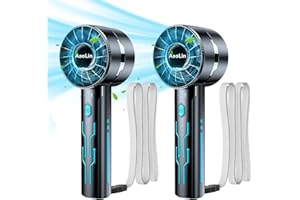 AaoLin 2pcs Portable Handheld Turbo Fan with 7000rpm High-Speed Motor USB Rechargeable Cooling Personal Fan 4-Speed, 4-16H Runtime, with Lanyard for Outdoor Travel, Women, Kids, Summer Gift