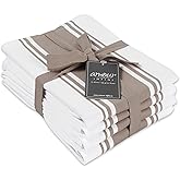 AMOUR INFINI Kitchen Towels 100% Cotton Pack of 4, Highly Absorbent Quick Drying Premium Striped Dish Towel for Kitchen with Hanging Loop Hand & Tea Towels (Beige)