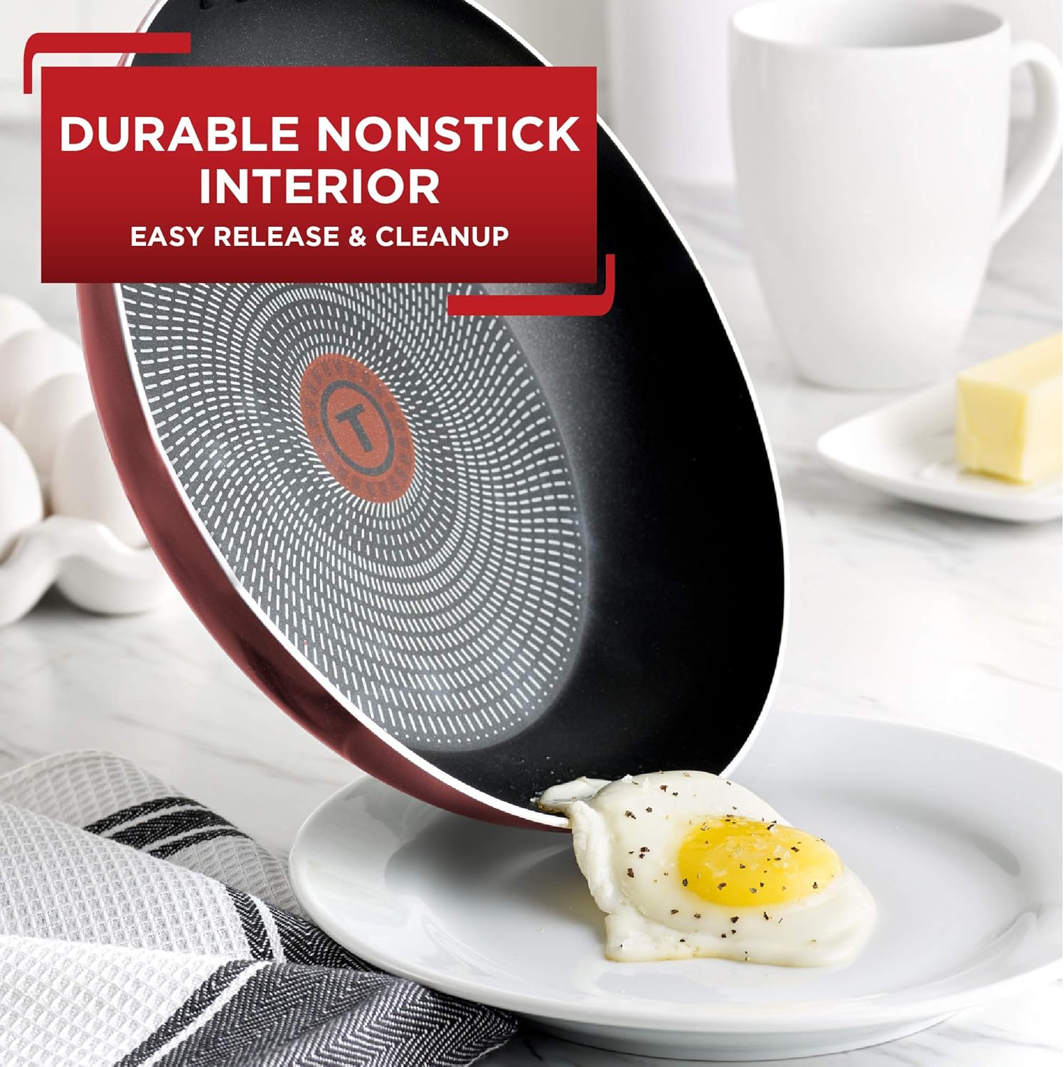 T-fal, Dishwasher Safe Cookware Set, 18 Piece, Red Initiatives Nonstick Inside: Kitchen & Dining