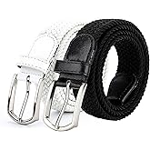UNGGJKB Mens Belts, 2 Pack Woven Golf Casual Belts, Mens Elastic Band Casual Jeans Gifts