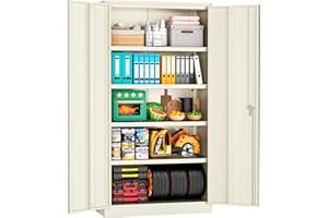Superday Locking Metal Cabinet 72"×36"×18", Tall Storage Cabinet with 2 Doors and 4 Shelves, Large Metal Steel Utility Cabinet for Garage Tool Office File Pantry (Putty)