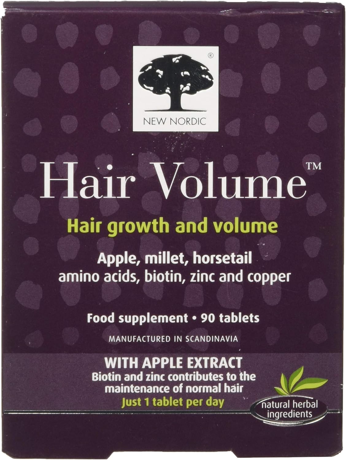 New Nordic Hair Volume 90 Tablets - Clinically Proven Growth Vitamins - Biotin, Zinc & Apple - for Women & Men