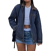 EMMIOL Barn Jean Jacket for Women Zipper 2026 Clean Fit Long Sleeve Denim Jackets