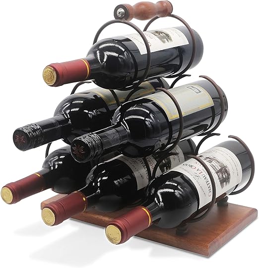 Amazon Com Tabletop Wood Wine Holder For 6 Bottles Rustic Wood