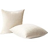 ALbexia Linen Plaid Checkered Throw Pillow Covers 22x22 Set of 2,Beige Neutral Rustic Decorative Cushion Covers for Couch, Bench, Bedroom, Farmhouse Boho Organic Modern Home Décor