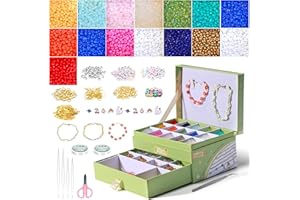 Beadact Glass Seed Beads for Jewelry Making - Two Layer Gift Box Set, 3mm Small Beads with Accessories Charms for DIY Bracelets Rings Necklaces, Arts and Crafts Gifts for Girls