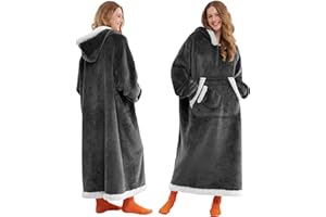 Giggling Getup Wearable Blanket Hoodie for Women Men Gifts for Women Mom Wife Sherpa Fleece Long Hooded Blanket Sweatshirt Cozy Sherpa Wearable Throw with Pocket & Sleeves for Adult Standard Dark Grey