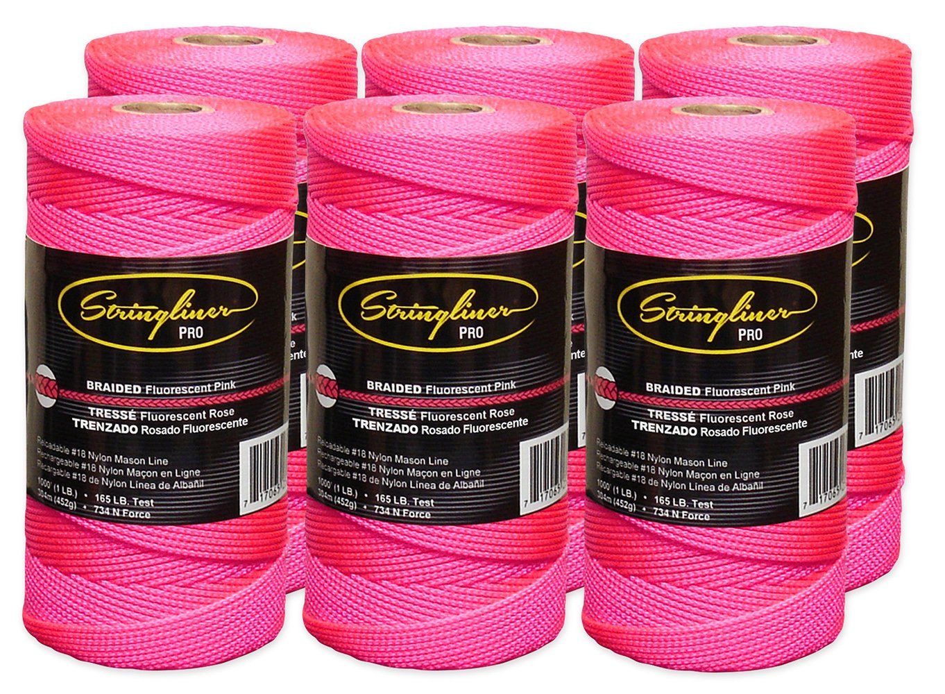 Stringliner Braided Mason Line Replacement Roll Contractor Pack 1,000′ – Pink (6 Pack) – SL35762CPK, 1000′
