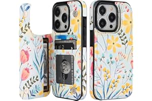 HAOPINSH for iPhone 15 Pro Wallet Case with Card Holder, Floral Flower Pattern Back Flip Folio PU Leather Kickstand Card Slots Case for Women Girls, Double Magnetic Clasp Shockproof Cover 6.1"