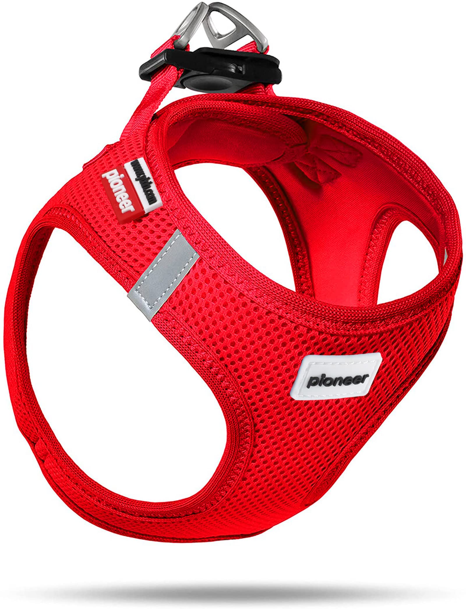 HAPPY HACHI Soft Mesh Cat Harness, Vest Harnesses with Buckle for Kitten Puppy, Escape Proof Hook&Loop, Lightweight Reflective for Walking, L, Red