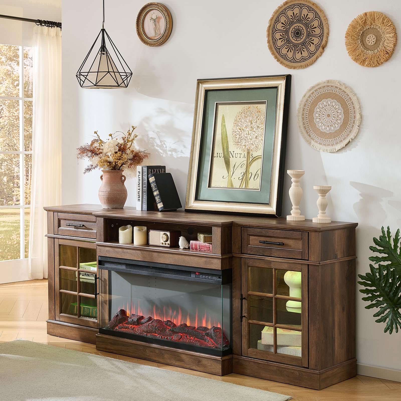 Photo 1 of ***(BOX 2 OF 2, MISSING BOX ONE...SELLING AS IS)***
ROCKPOINT 3 Sided Glass 80" Fireplace TV Stand for TVs up to 90",Entertainment Center with Drawers and Glass Door Storage Cabinet for Living Room,36"Electric Fireplace & Adjustable LED Light ,Espresso