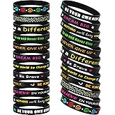 CHRORINE 24 Pieces Motivational Silicone Wristbands Inspirational Quote Rubber Bracelets Unisex for School Office Home Party Favor Gifts Supplies 12 Designs